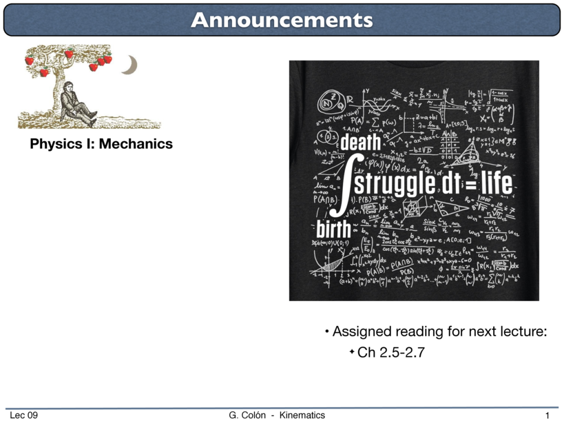 Kinematics, Dim Analysisslides